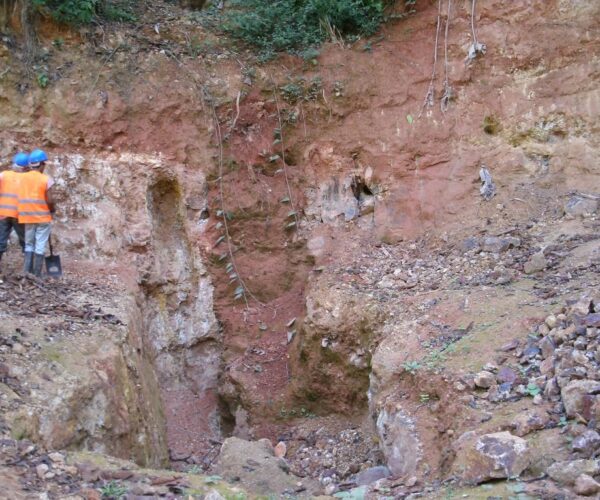 The main mineralised structure exposed ready for channel sampling trench ESCT001 which assayed 9m @ 5.44gpt Au